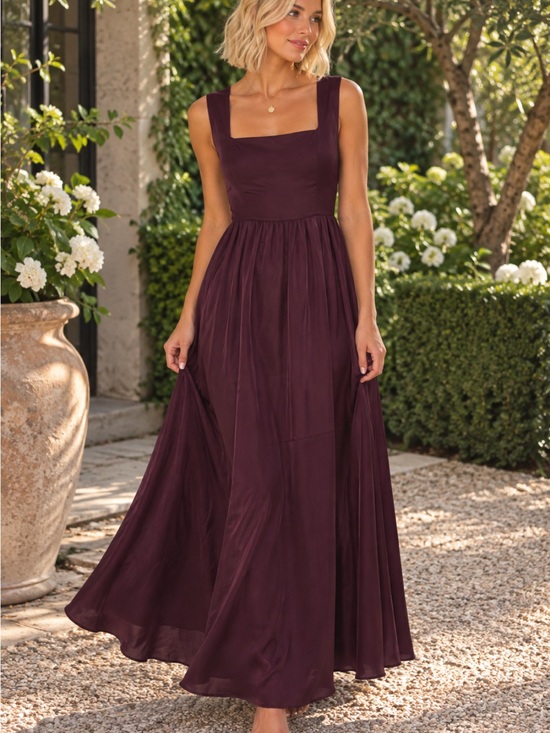 Petal & Pup Dresses & Skirts - Petal & Pup Plum Square-Neck Maxi Dress